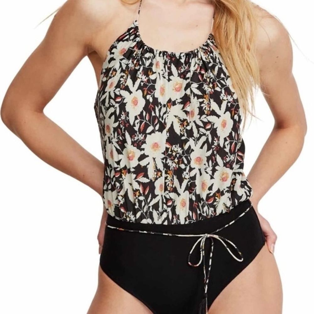 Free People Size Large Liza Halter Bodysuit black multi Women’s NEW!